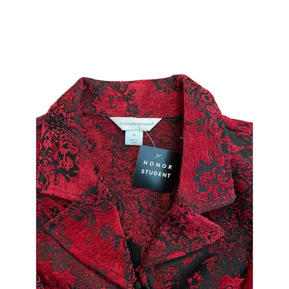 1990s VTG christopher & banks Red Black Tapestry Patterned Zip Up Jacket Medium - Picture 4 of 4